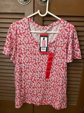 Lucky brand Women's Floral Scoop Neck Tee - Red(size: m)